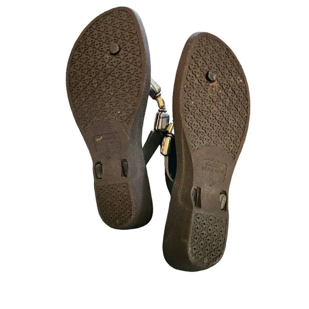 GRANDCO SANDALS SPARKLE V-THONG Silver Bling GEMSTONES & BLACK BASE Beach Pool S
